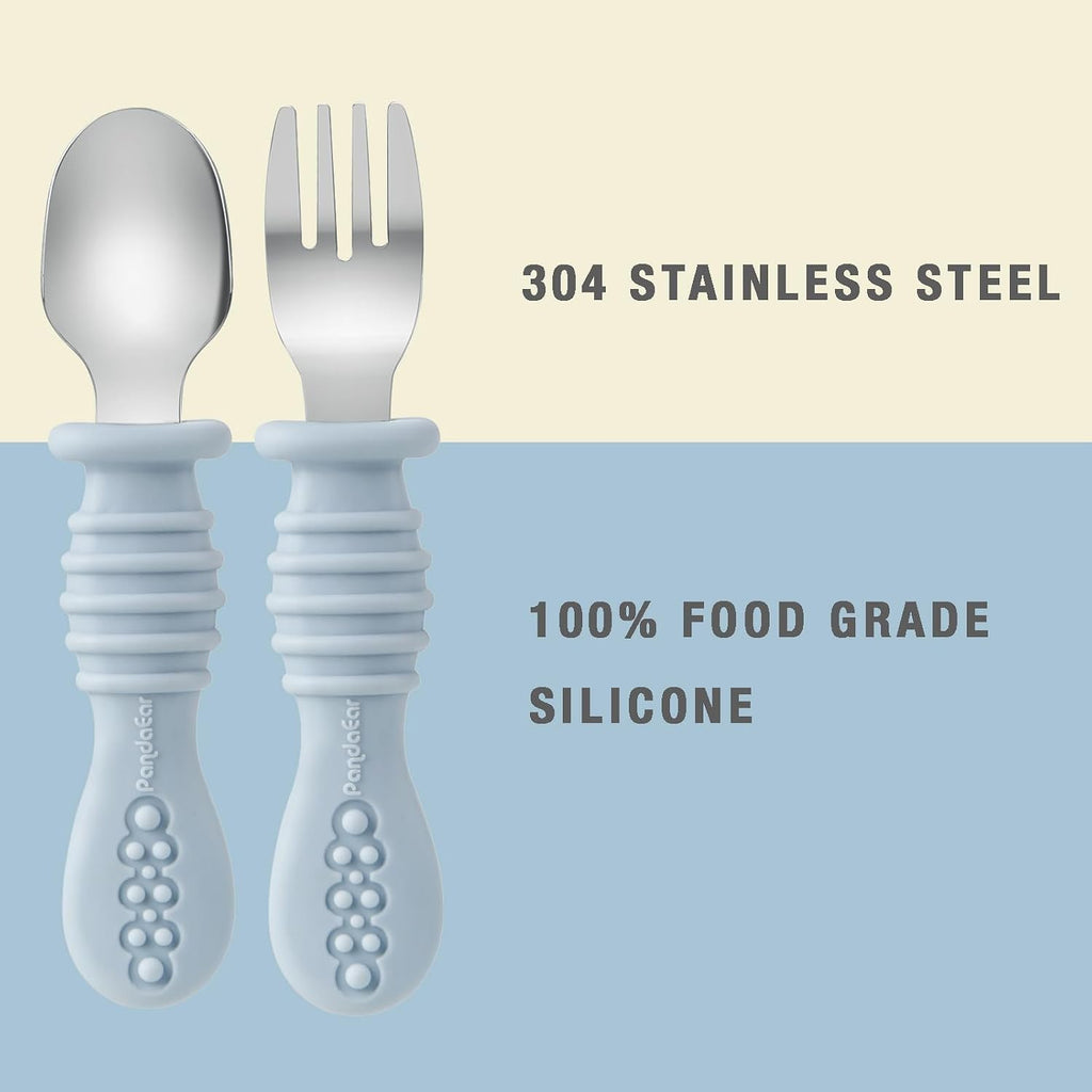 Silicone Baby Feeding Set| 2 Pack Silicone Divided Suction Plate and 2 Pack Tiny Cup with 2 Spoons 2 Forks| Baby Led