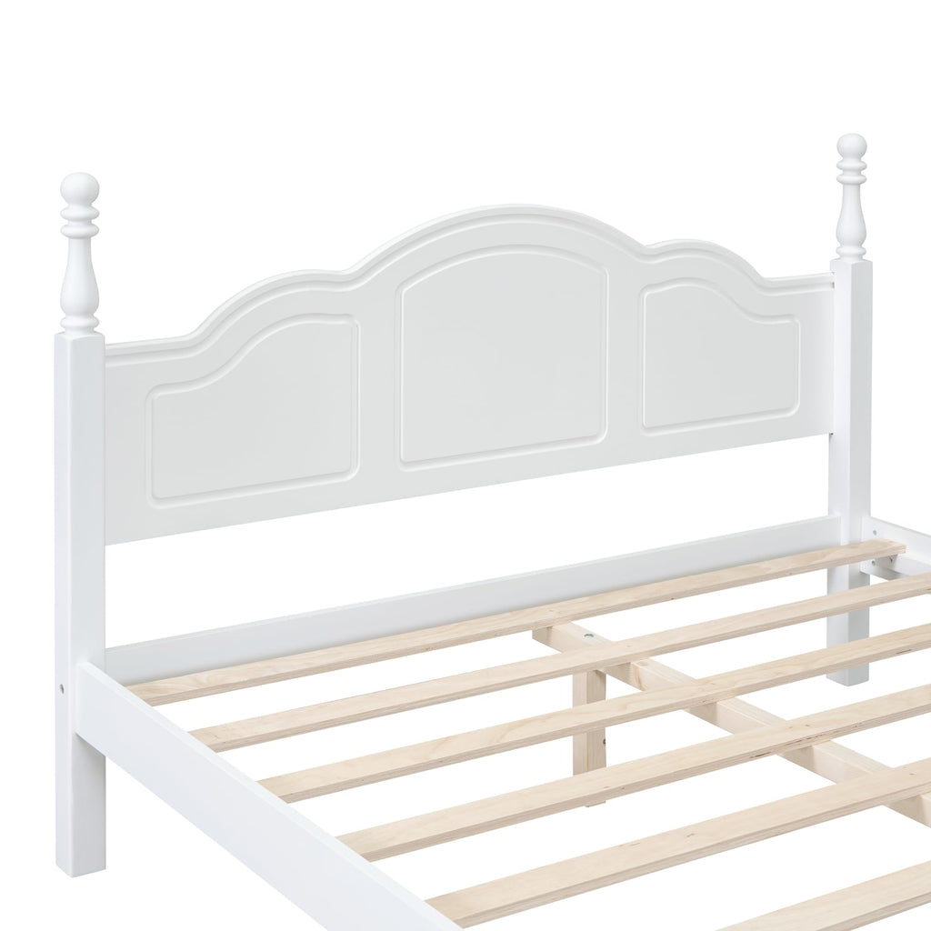 Retro Wood Bed Frame Retro French Country Design, Solid Pine, No Box Spring Needed, 500LBS Capacity, Easy