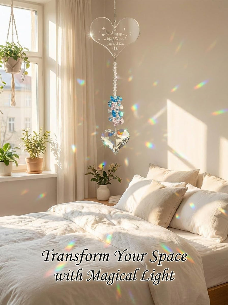 Crystal Prism Suncatcher Hanging Ornament Rainbow Heart Gifts