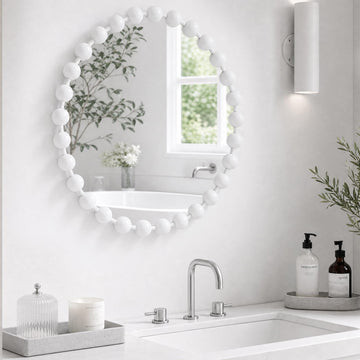 Park 36 inch White Round Mirror, Round Mirrors for Wall Decor, Metal Frame Circle Mirrors, Circle Wall Metal Art