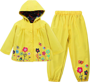 Toddler Girls Raincoat Waterproof Rain Jacket toddler Hooded Pants Suit