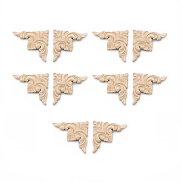 10pcs Unfinished Carved Wood Corner Appliques European Baroque Wooden Onlay Trim Decorative Symmetrical Acanthus Leaf