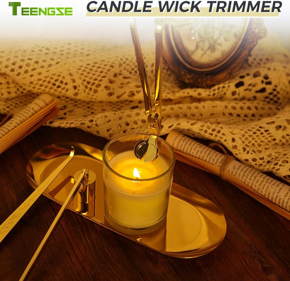 3 in 1 Gold Candle Tool Kit, Wick Trimmer Snuffer Wick Dipper