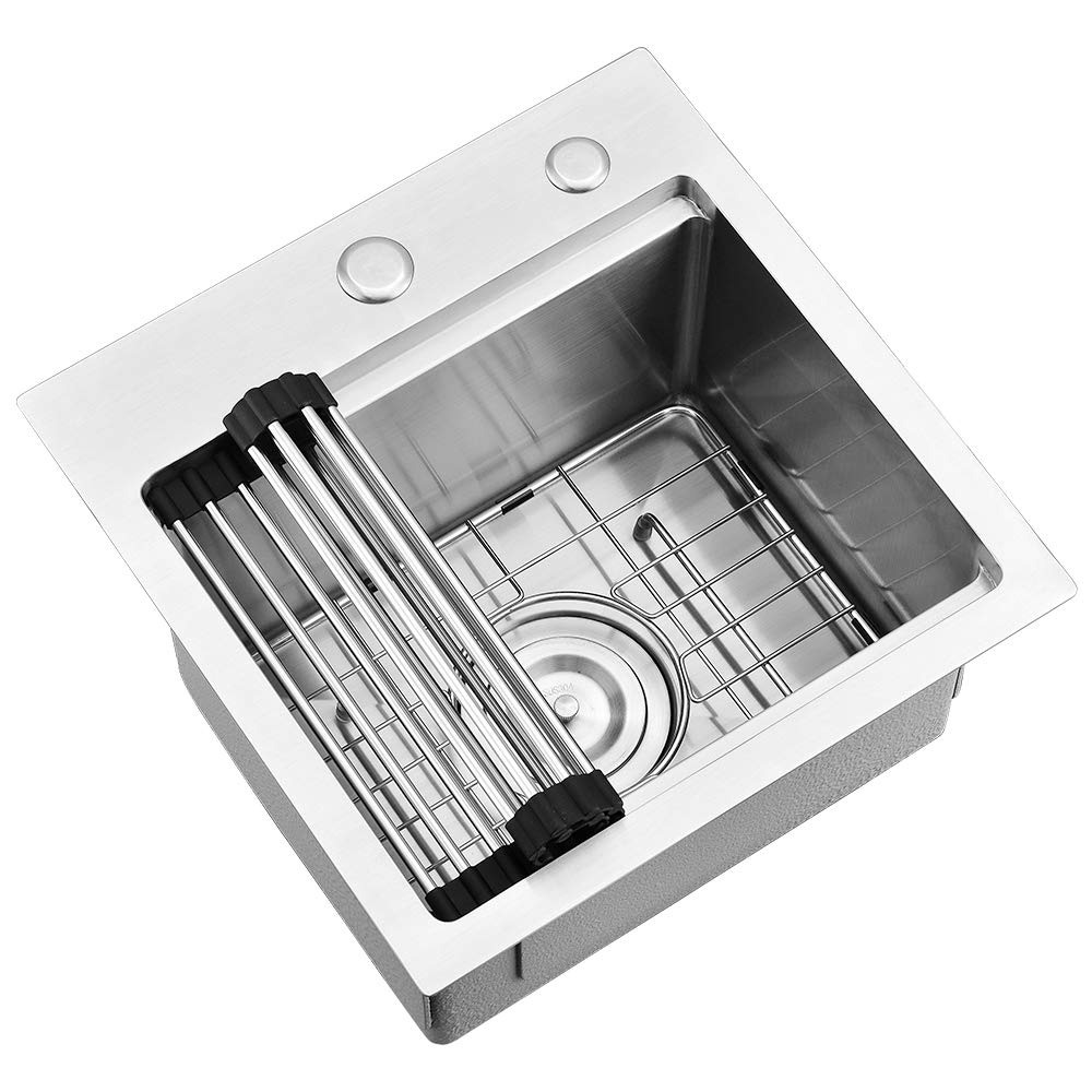 15x15 Drop In Bar Sink Small Kitchen Sink Top Mount Workstation Stainless