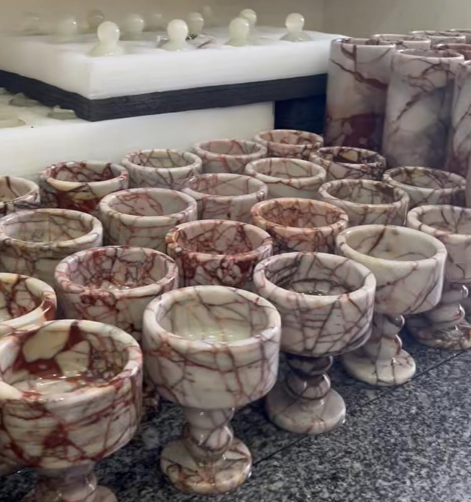 Set of 2 Natural Stone Pedestal Candle Holders - Marble & Onyx Decorative Candle Stands for Modern Home Decor