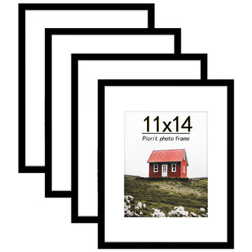 11x14 Black Classic Wood Picture Frame, Tempered Glass, 4 Pack