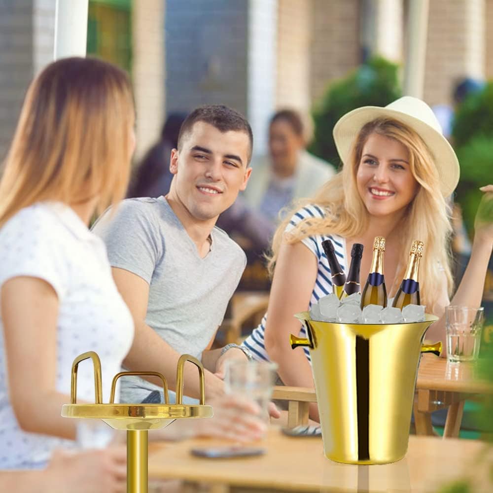 Ice Bucket with Stand 201 Stainless Steel Ice Bucket Standing Hammered 13Lbs Gold Ice Bucket with Carrying Handle