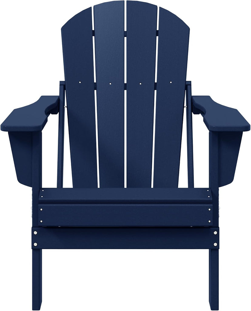 Malibu HDPE Outdoor Patio Folding Poly Adirondack Chair, Navy Blue