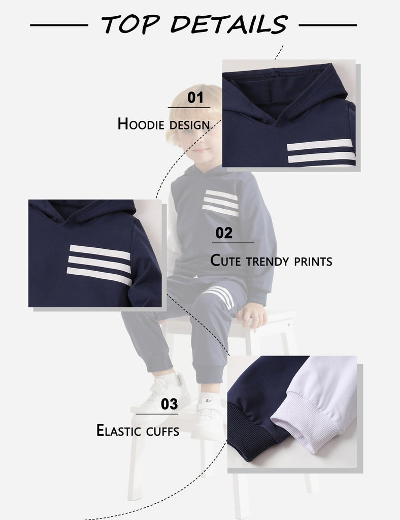 Toddler Boy Clothes Long Sleeve Hoodie Sweatsuits Tops and Pants 2Pcs Fall Winter Boy Clothes Navy Blue