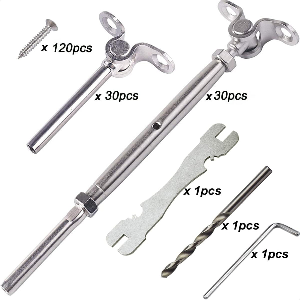 Cable Railing Hardware, 30 Pairs T316 Marine Grade Stainless Steel Cable Railing Kit for 1/8 Inch Cable Railing