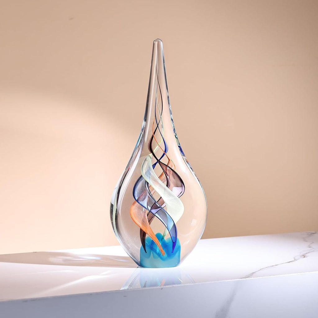 Hand Blown Glass Sculpture, Murano Style Decor, Clear Glass Art Collection Figurines, Teardrop Decorative Statue