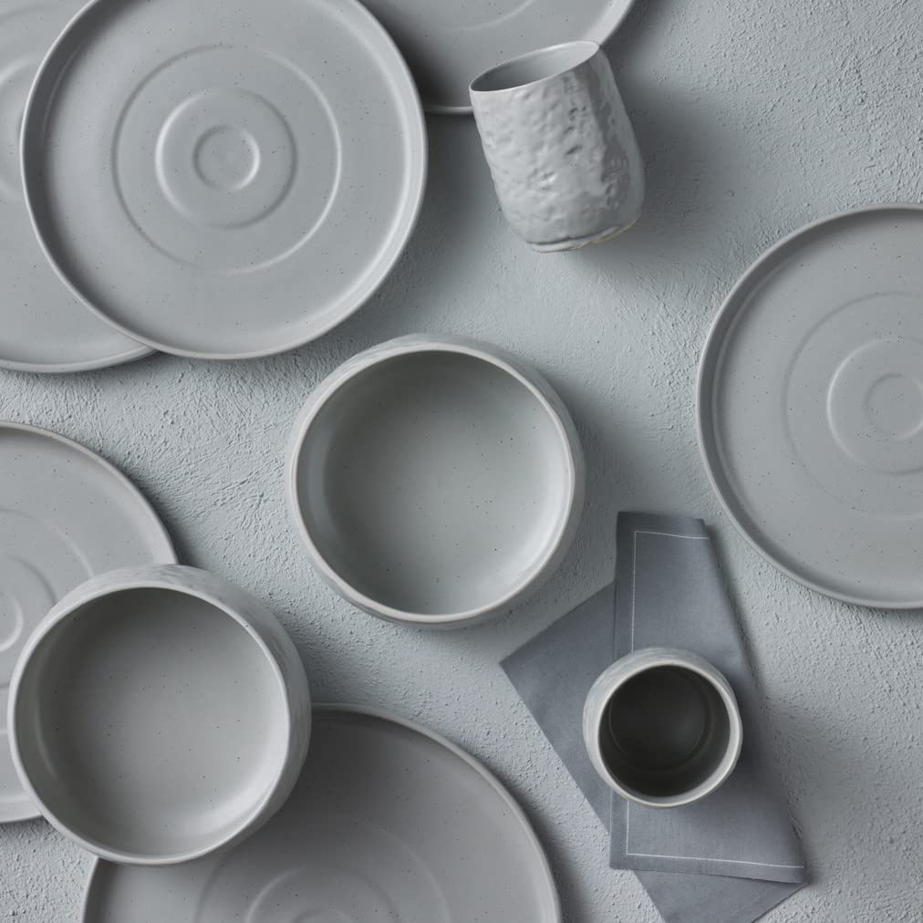 32-Piece Stoneware Dinnerware Set, Plates and Bowls Set, Modern Dishware set fo 8, Grey Speckled