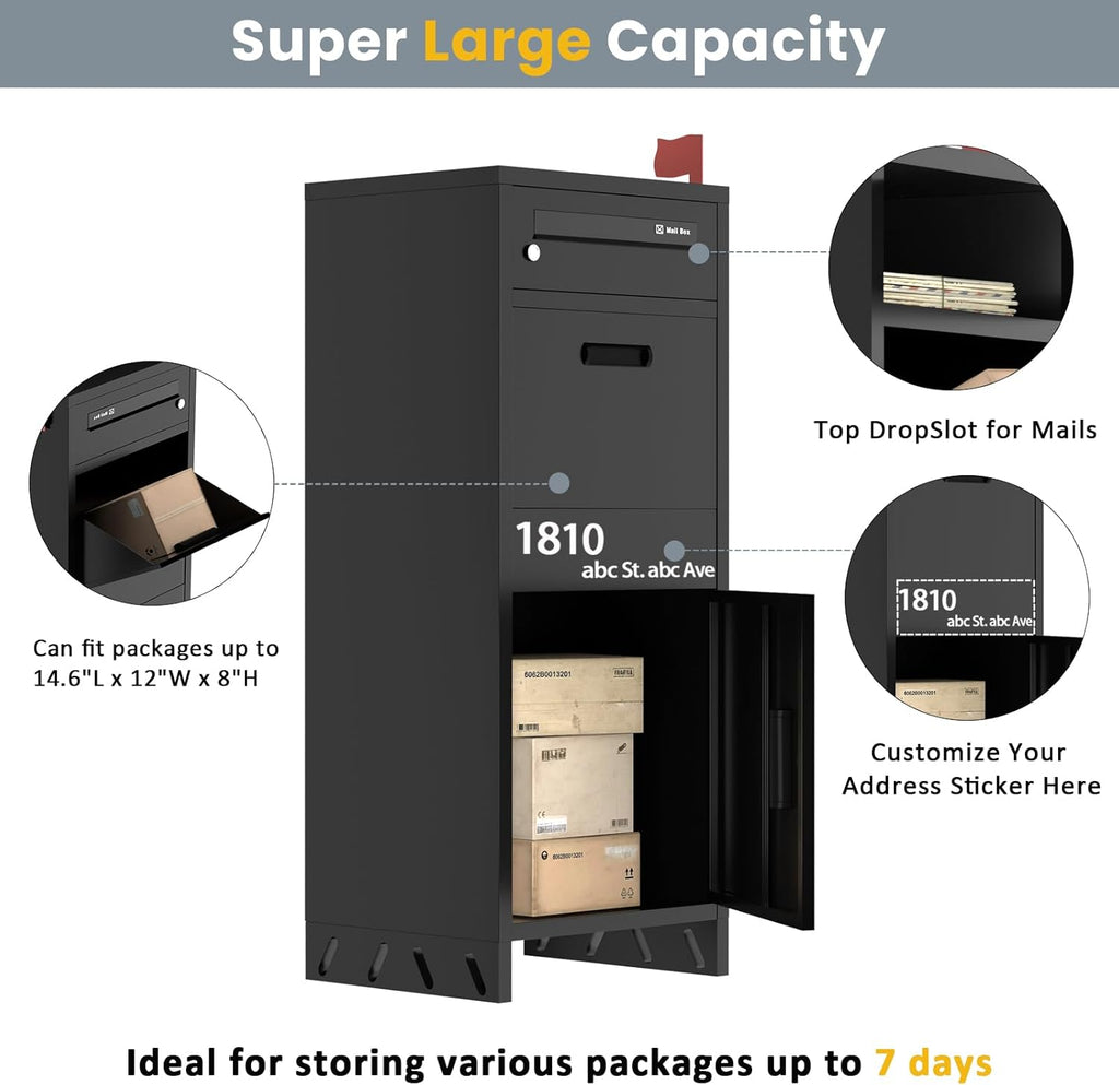 Package Delivery Boxes Drop Box Theft Mailbox with Custom Address Stickers,Assembly(14.5 * 17.5 * 43 in)