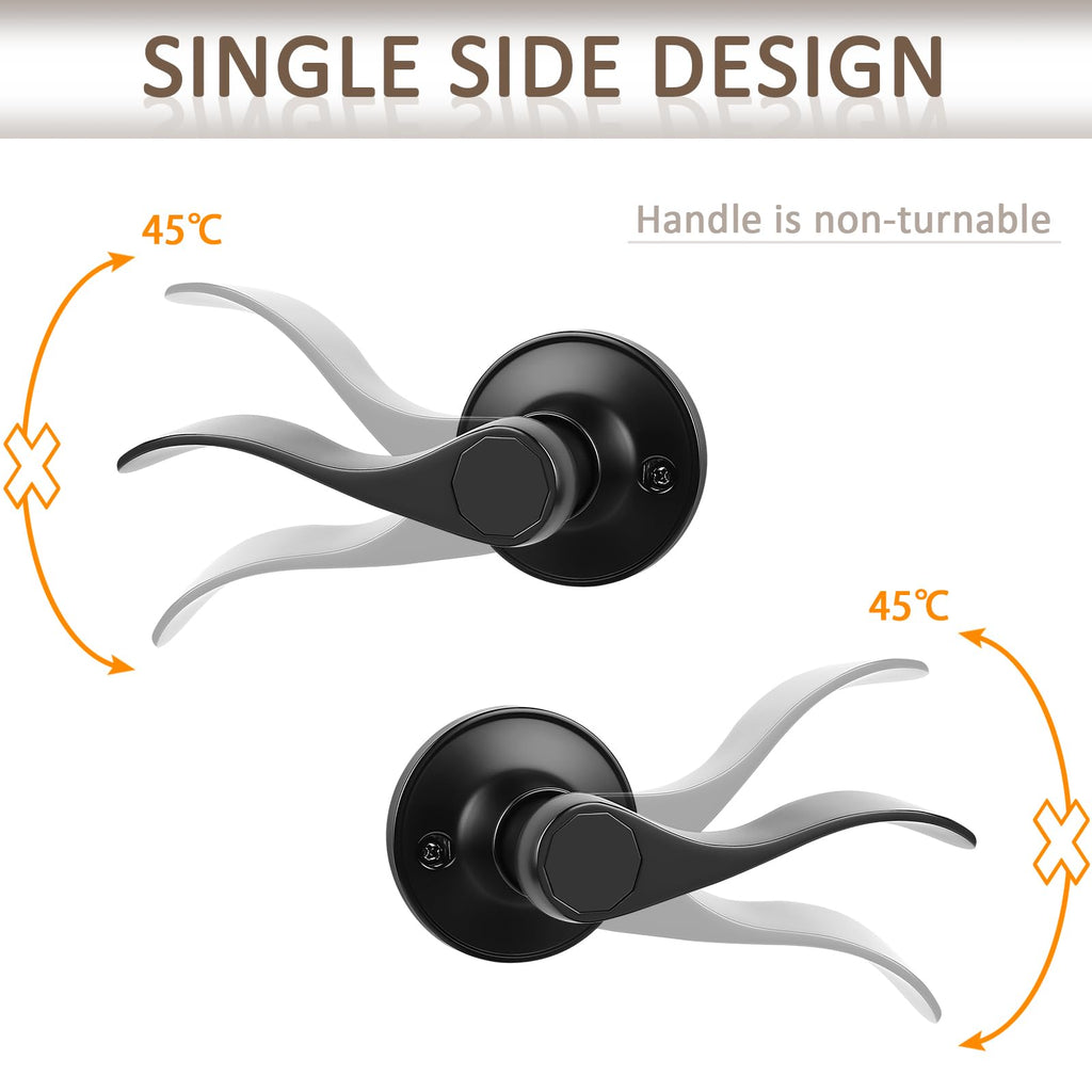 6 Pack Dummy Door Lever Door Handle for Left Hand and Right Hand, Wave Style French Door Handle with Black Finish