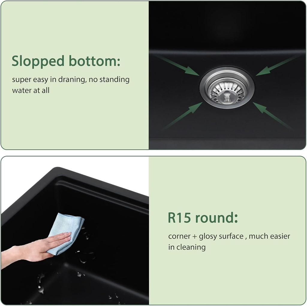 Black Granite Composite Undermount Kitchen Sink Workstation - 30 Inch Matte Black Quartz Undermount Single Bowl