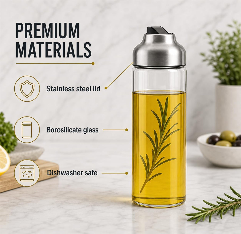 Olive Oil Dispenser - 14 OZ Glass Oil and Vinegar Dispenser Bottles Set No Drip - Set of 2