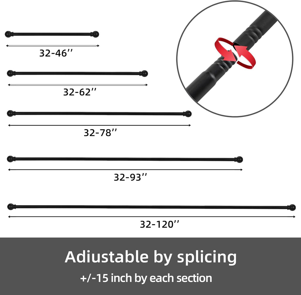 Curtain Rods for windows 28-78 inch, 5/8 inch Decorative Matte Black Splicing Heavy Duty Metal Curtain Rod set with