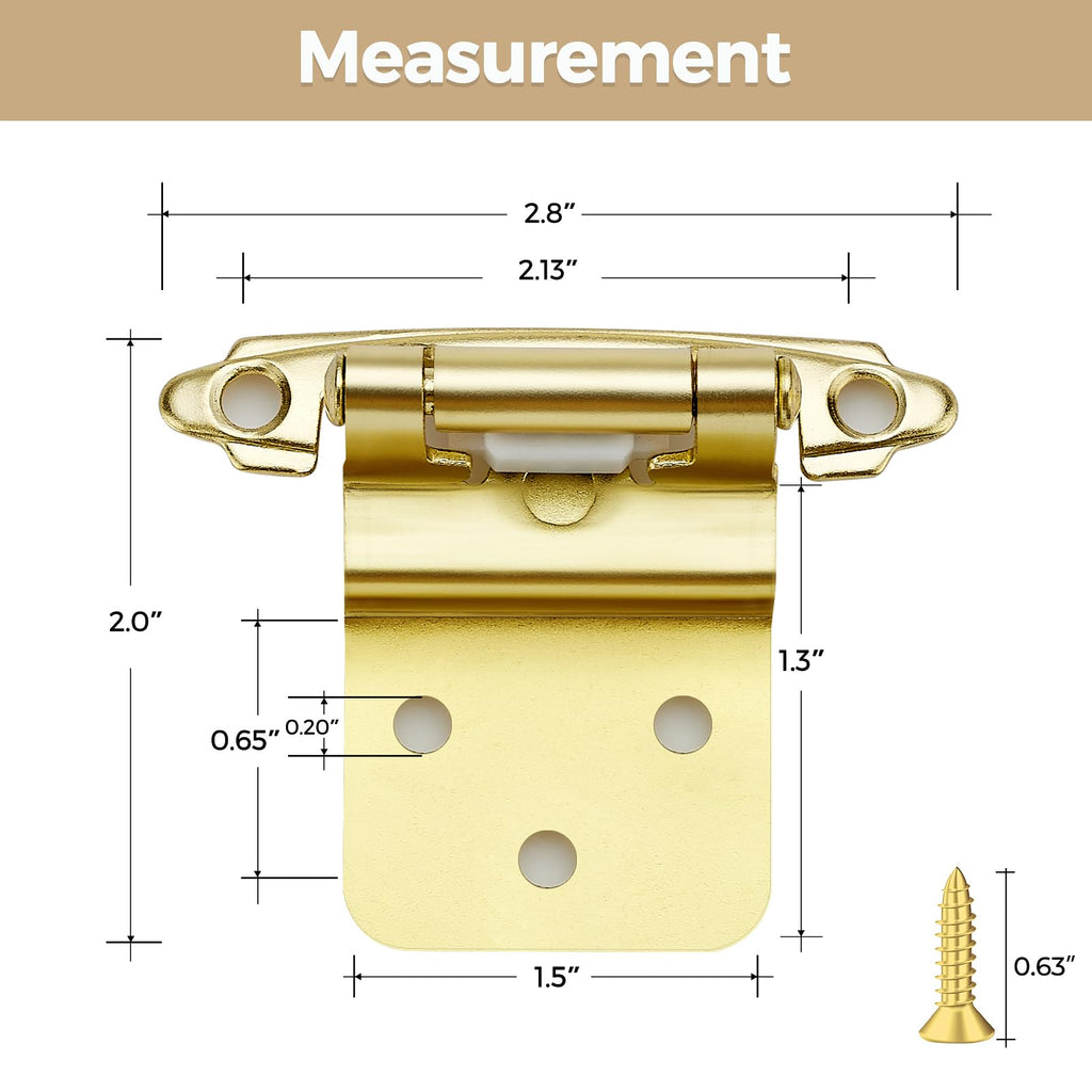 4 Pack 2 Pair Gold Cabinet Hinges, 3/8" Inset Semi-Concealed Hinges