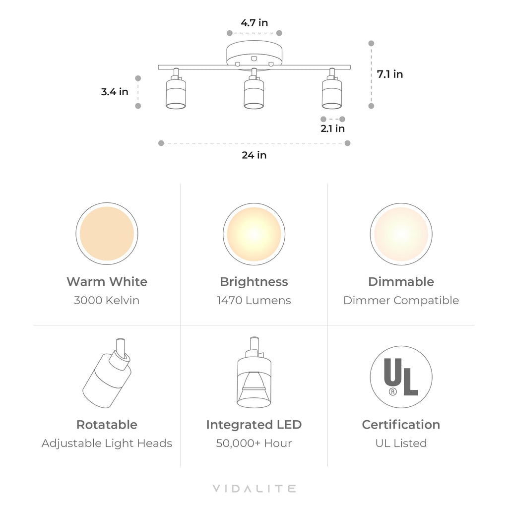 Shura Bronze 3-Light Track Light with Rotatable Heads, Integrated LED Bulbs, 2 ft. Track Lighting Kit, 3000k, 1470