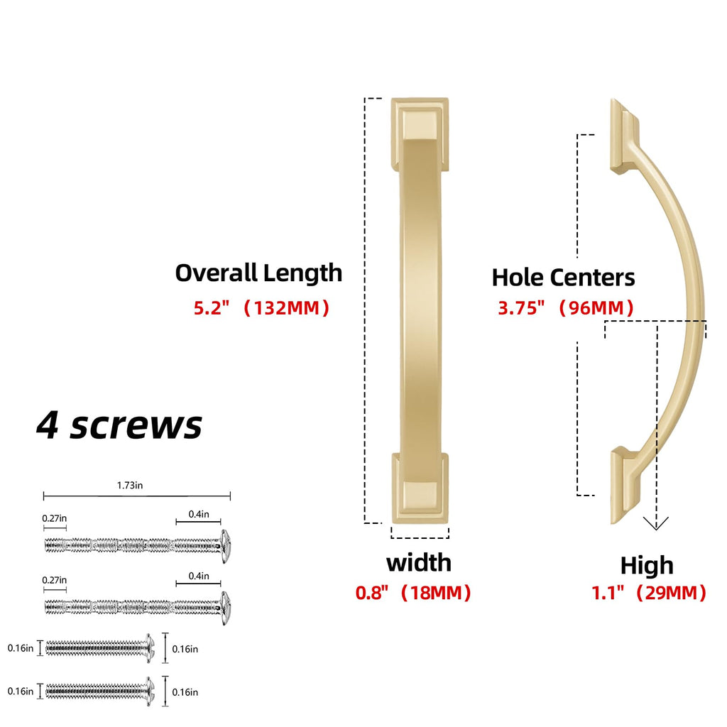10 Pack 3-3/4 Inch Cabinet Pulls Brushed Gold Kitchen Cabinet Handles Zinc Alloy Drawer Pulls Solid Cabinet Hardware