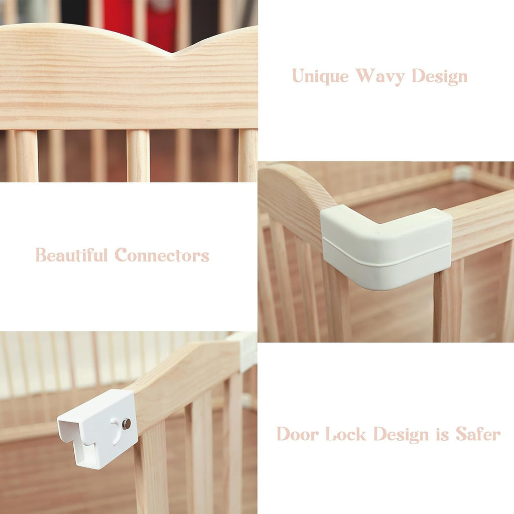 Wooden Baby Playpen 65x72x24In Adjustable Play Yard with Lock Gate | Easy to Assemble, Large Portable Play Pen for