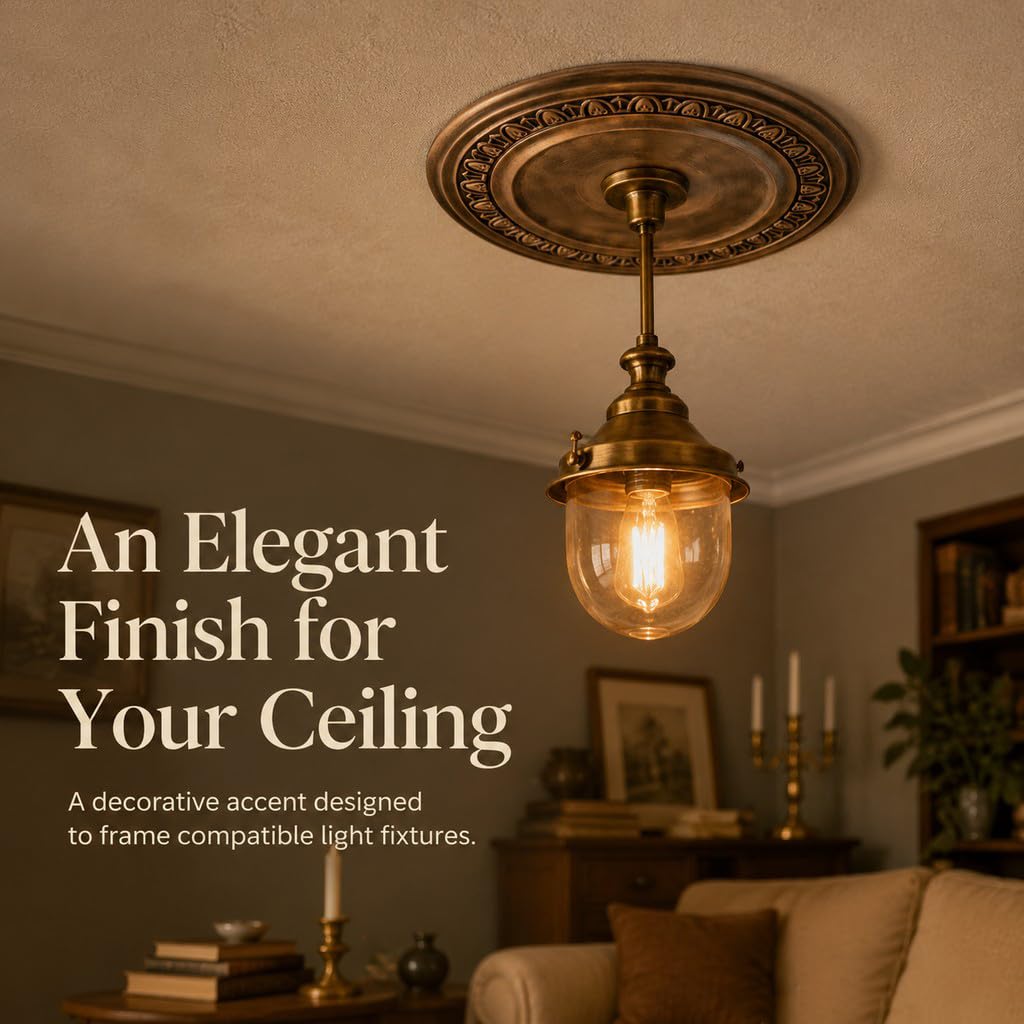 Ceiling Medallion 12"OD x 3.94"ID PU Ceiling Medallion for Light Fixtures European Style Ceiling Light Decorative Fan