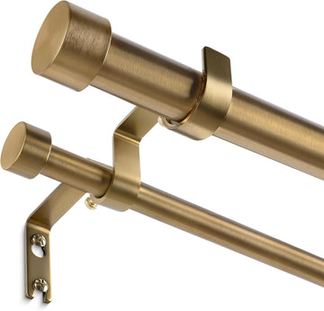 Warm Gold Double Curtain Rod, Brass Extra Long Dual Curtain Rods for Windows 36 to 153 Inch, 1 Inch Adjustable Heavy