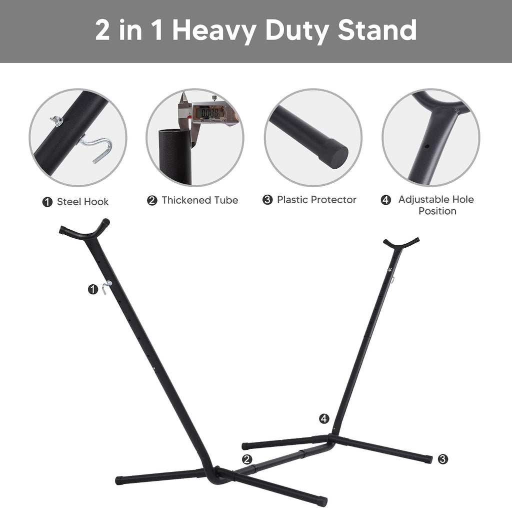 2-in-1 Hammocks Outdoor Hammock and Stand, Patented, Dark Grey | Convertible Portable Double Hammock with Stand
