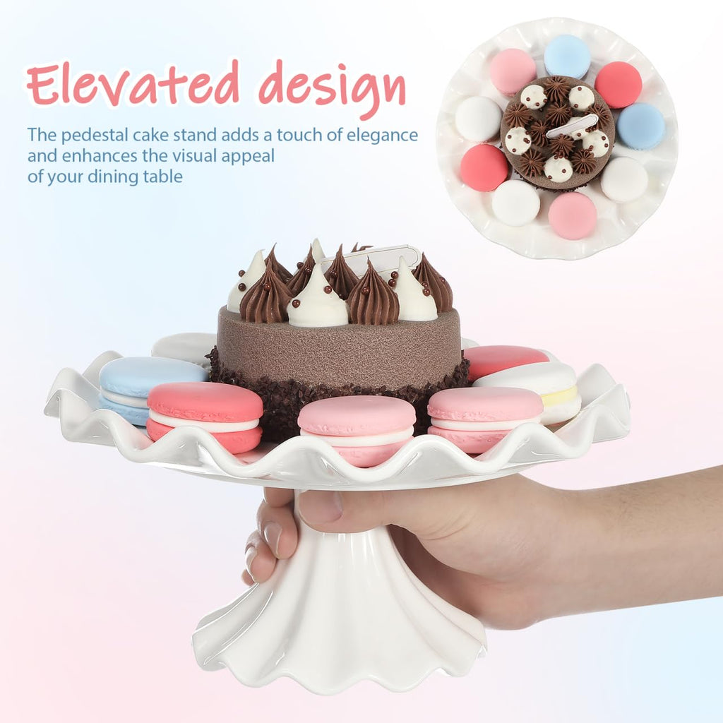 Ceramic Cake Stand 9.45 Inch Wavy Edge Pedestal Cupcake Stand for Parties Weddings Birthdays Elegant Ceramic Serving
