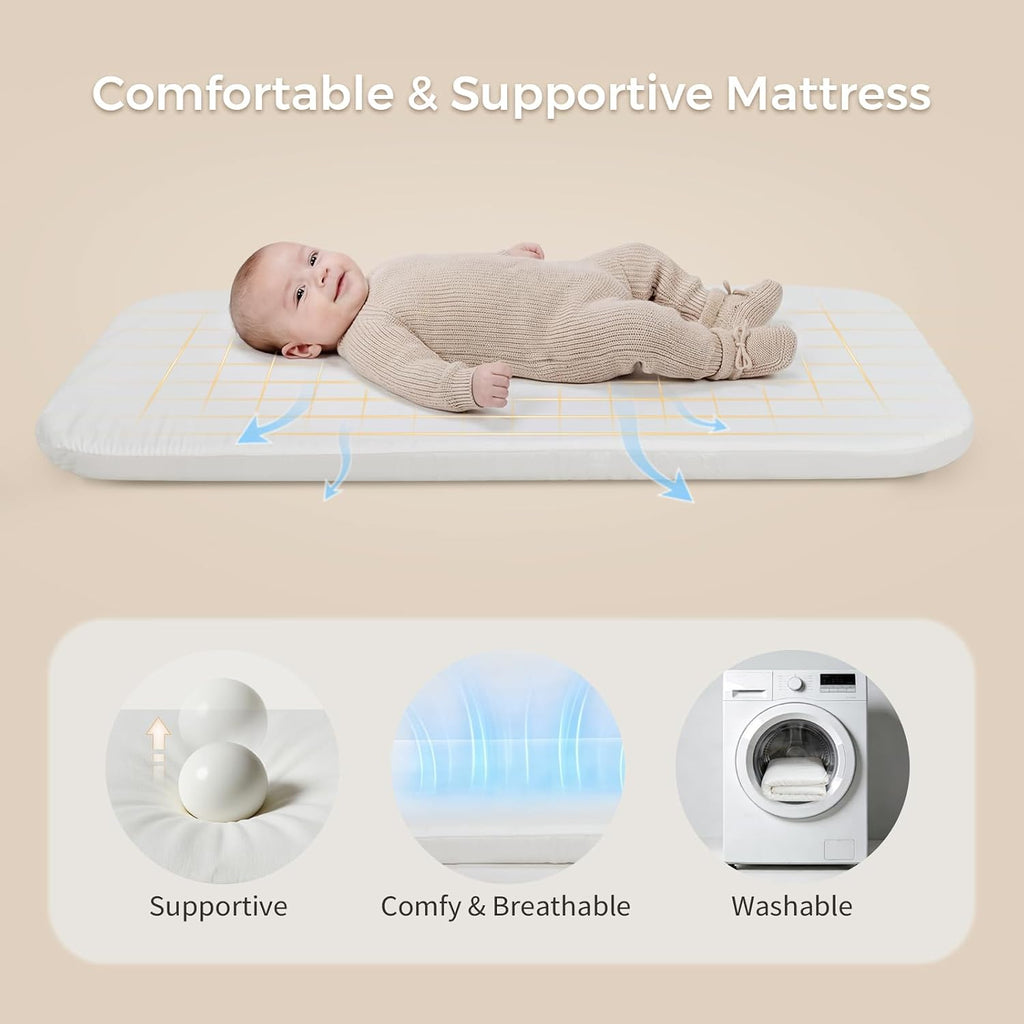 Baby Bassinet, Bedside Bassinet for Baby, 2-in-1 Bedside Sleeper with Mattress, Half-Mesh Breathable Design, 4