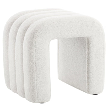 White Pouf Ottoman, 18 inch Cute Vanity Chair Couch Footrest with Soft Boucle Fabric and Sturdy Frame, Upholstered