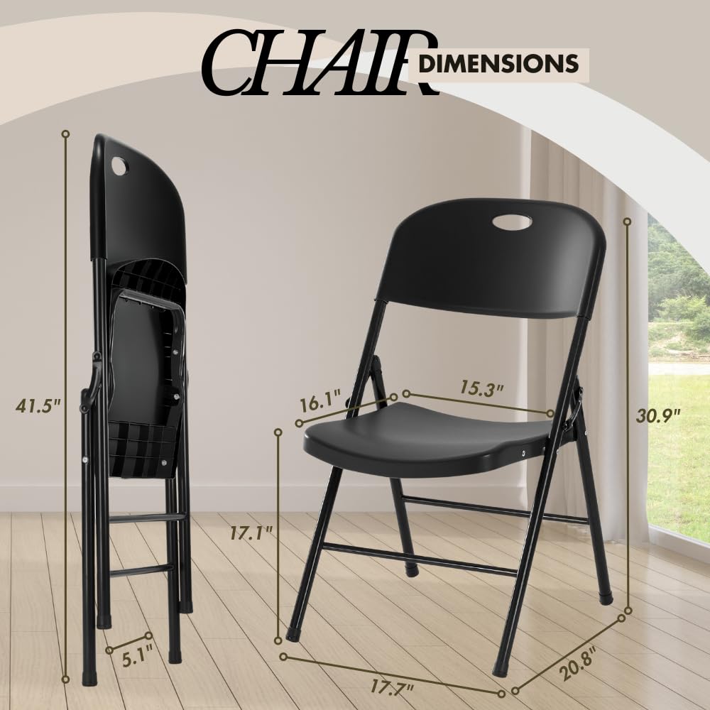 4-Pack Heavy Duty Plastic Folding Chair, 300 lbs Capacity Foldable Chairs for Indoor Outdoor, Stackable Portable