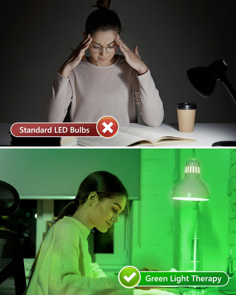 520nm Full Spectrum Green Light Naturally Relieves Stress, E26 9W Green Sleep Light Bulb or Reading Light, 60W