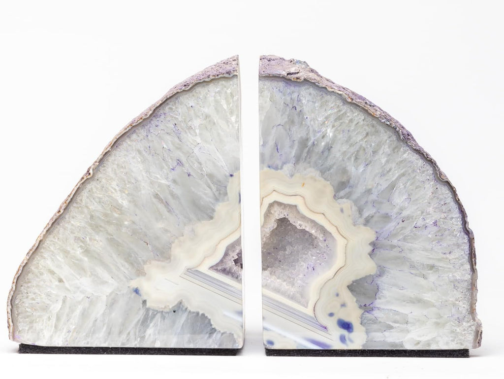 100% Natural Agate Bookends - Geode Book Ends for Books, Office, Living Room Decor (Light Purple, 10-11 lbs)