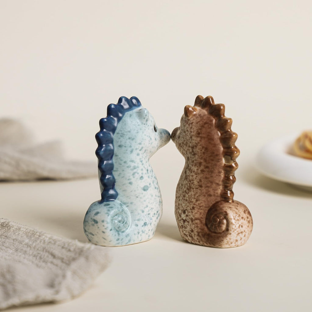 Ceramic Cute Sea Horse Salt & Pepper Shakers Set, Hand-Painted Sea Animals Salt and Pepper Shakers, Set - Set of 2