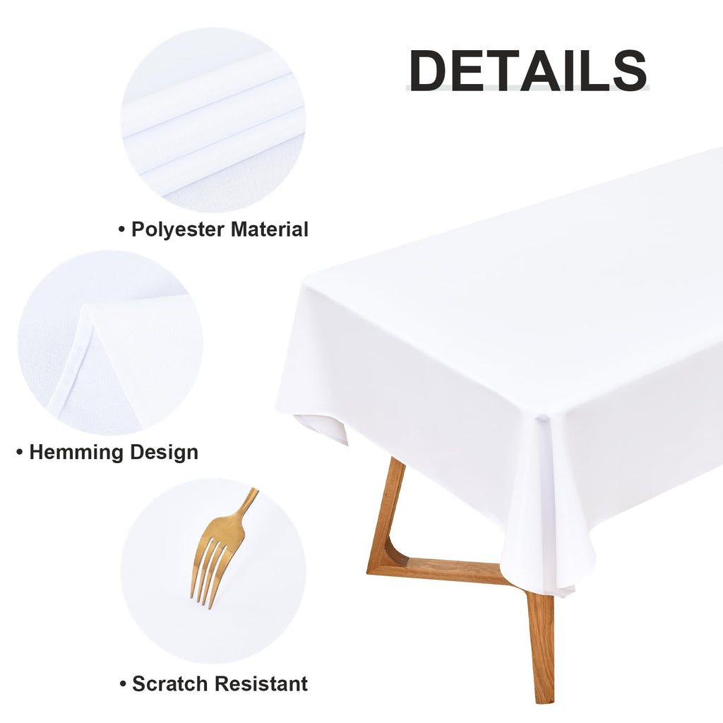 2 Pack 60x90 Inch Rectangle Tablecloth Washable White Table Cloth