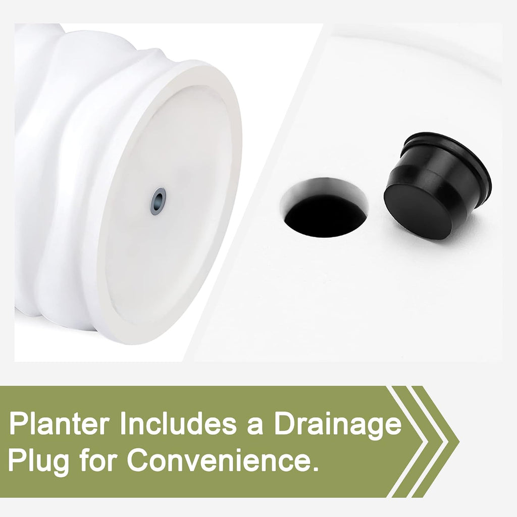 LuxenHome Tall Planters for Outdoor Plants, Set of 2 Garden White | With Drainage Hole and Rubber Plug, Modern White