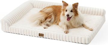 Faux Rabbit Fur Large Dog Bed - Orthopedic Foam Couch with Sides, Removable Washable Cover & Waterproof