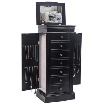 Large standing Jewelry Armoire Cabinet with 7 Drawers & 2 Swing Doors 24 Hooks, Large Wood Jewelry Cabinet Organizers