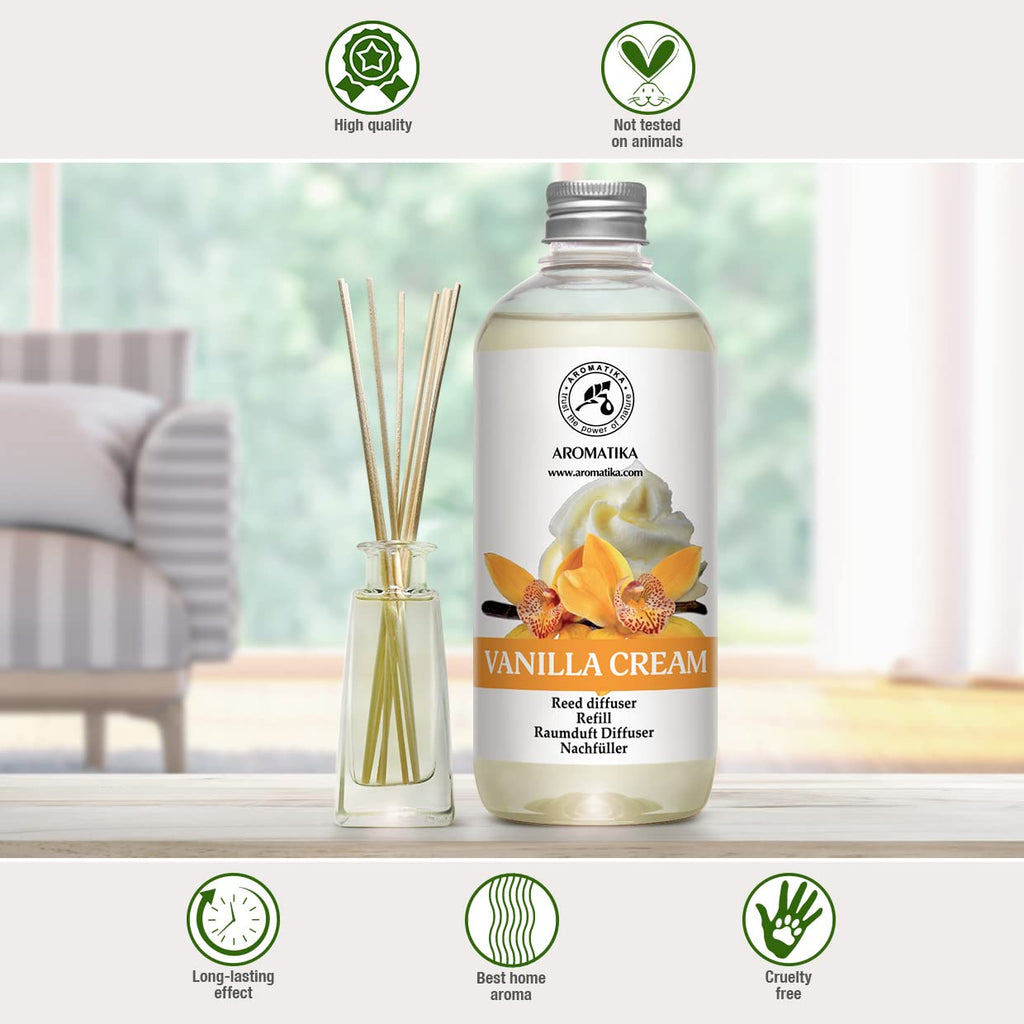 Reed Diffuser Refill Vanilla Cream 17 Fl Oz - Fresh & Long Lasting Fragrance - Reed Diffuser Oil Refill for