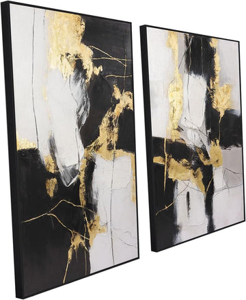 Framed Wall Art - Black and Gold Wall Art Decor - Large Abstract Canvas Wall Art bedroom office