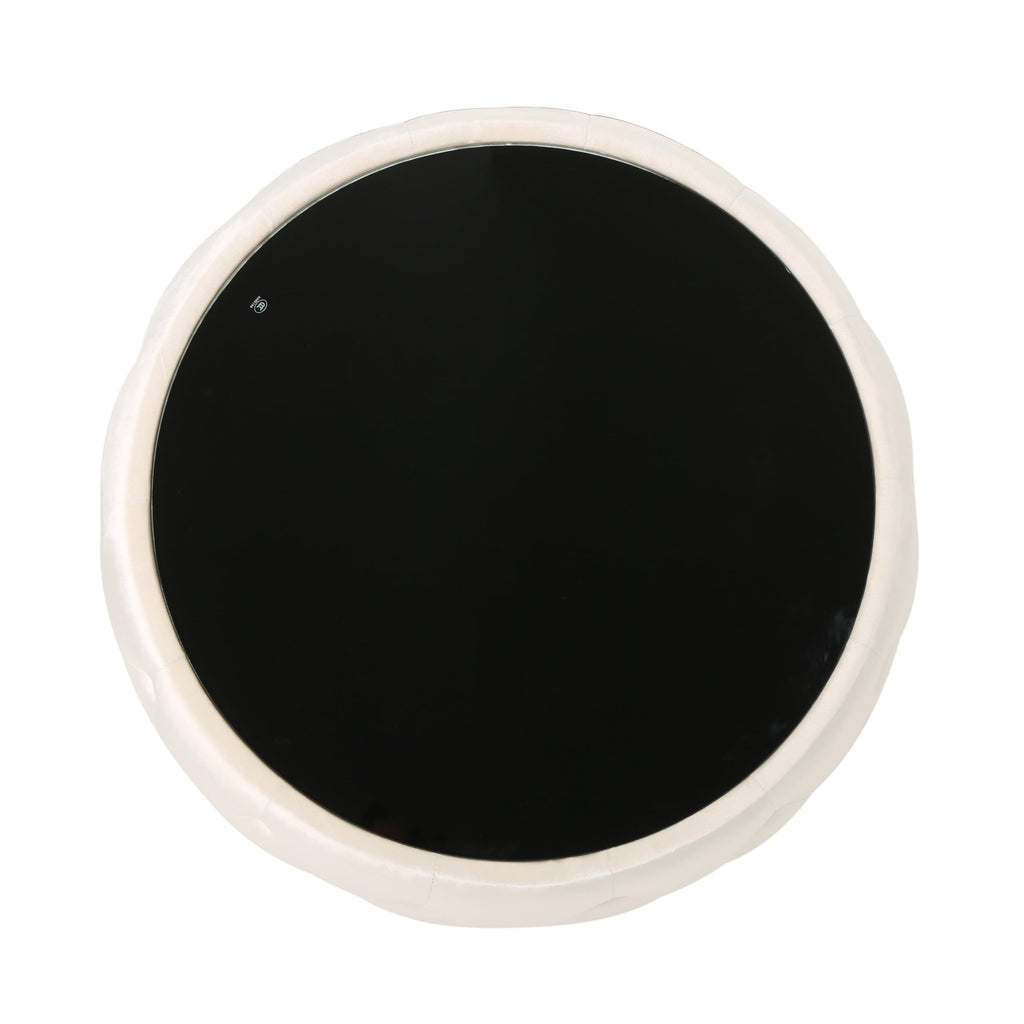 30" Round Velvet Ottoman Coffee Table, Button Tufted Coffee Table with Tempered Glass Top Modern Upholstered Tufted