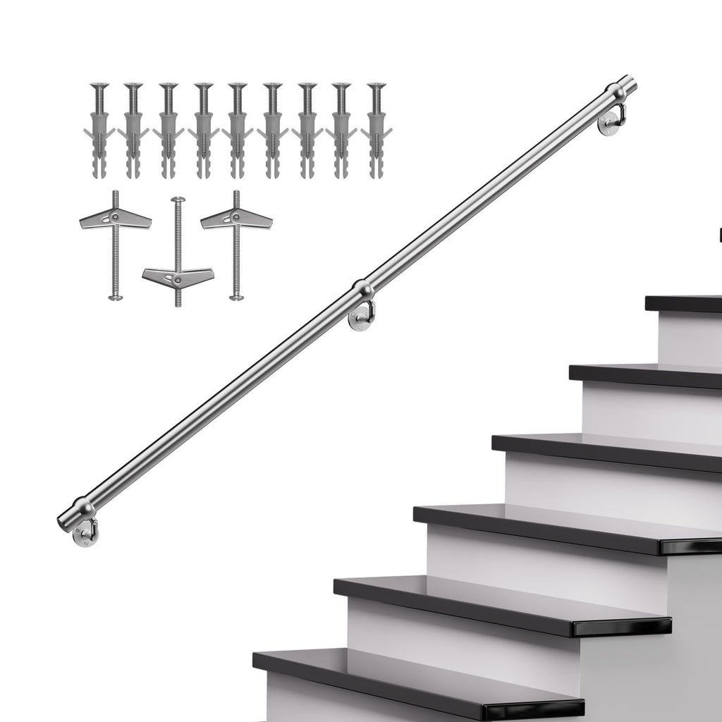 6FT Stair Handrail Kit, Stainless Steel 304, 1-11/16 Inch Railing, Silver
