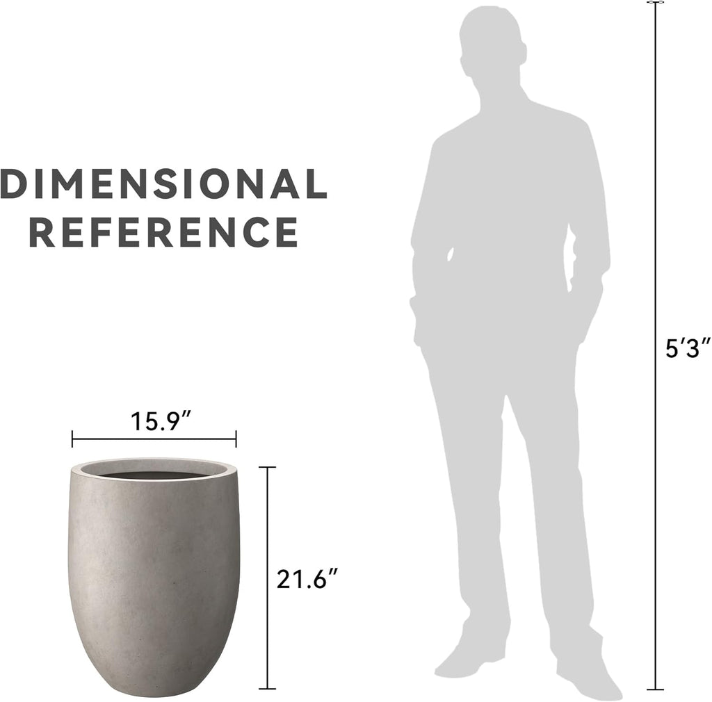Weathered Concrete Planter 21.7" Tall All-Weather Round Large Pot | Handcrafted Cement Bullet, Anti-Frost & UV