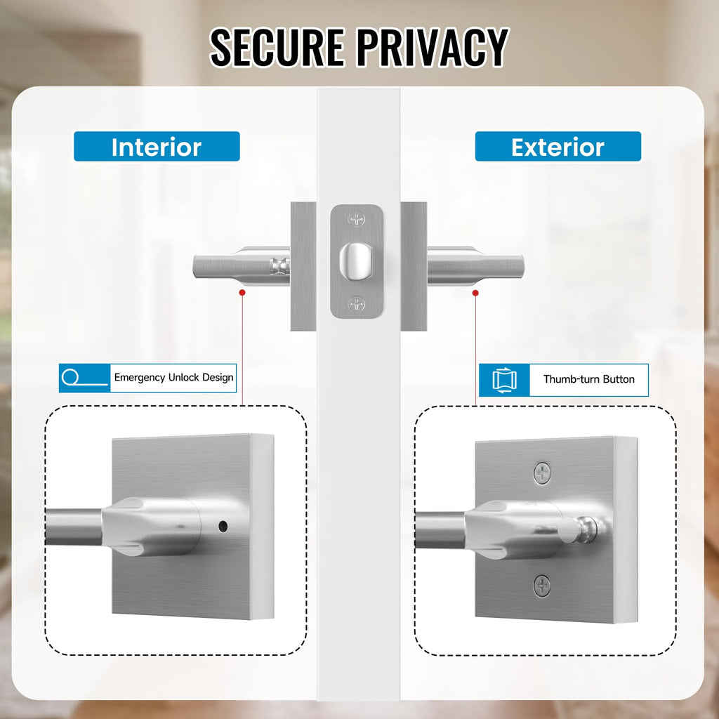 6 Pack Interior Privacy Door Handles, Satin Nickel Keyless Lockset