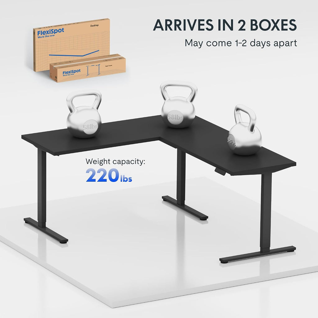 71 x 63 Reversible L-Shaped Corner Standing Desk, Black | Height Adjustable, Large Workspace, Anti-Collision, Memory