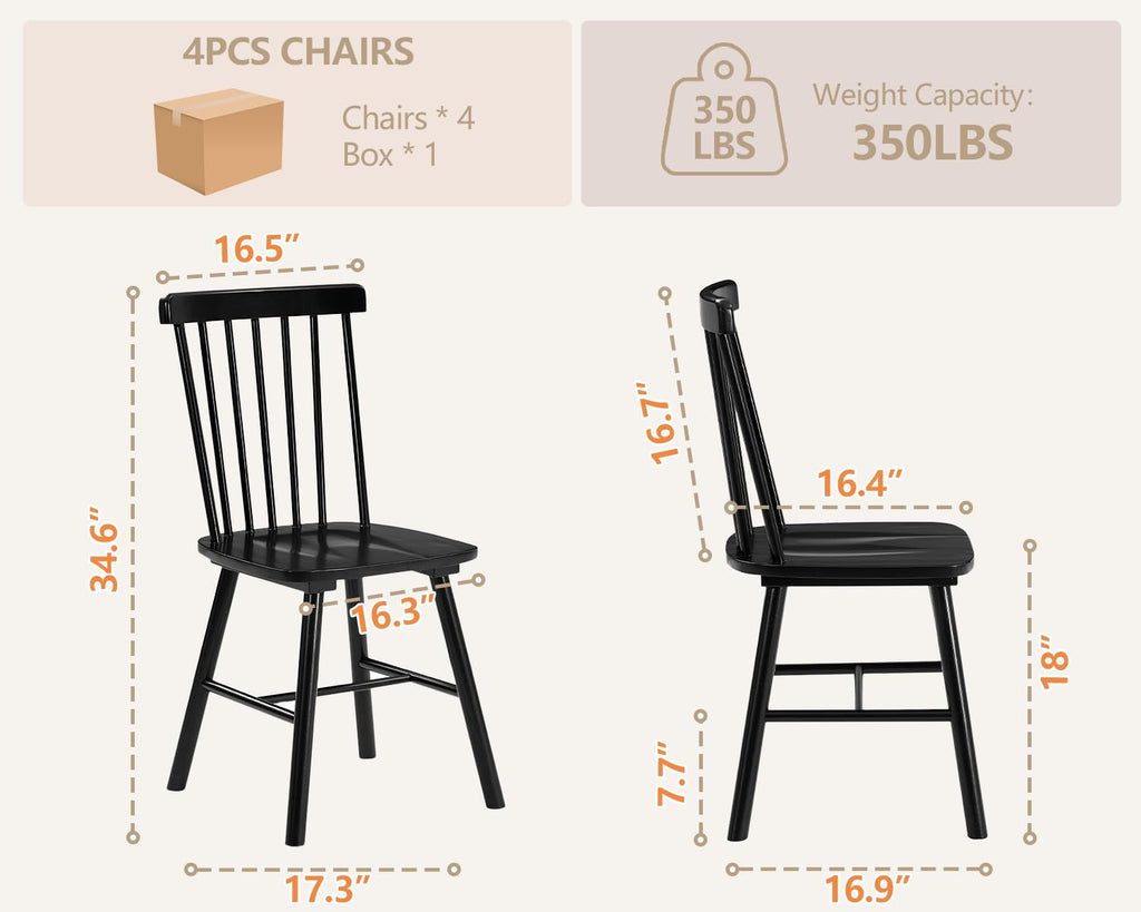 Windsor Dining Chairs Set of 4 with Spindle Back, Black