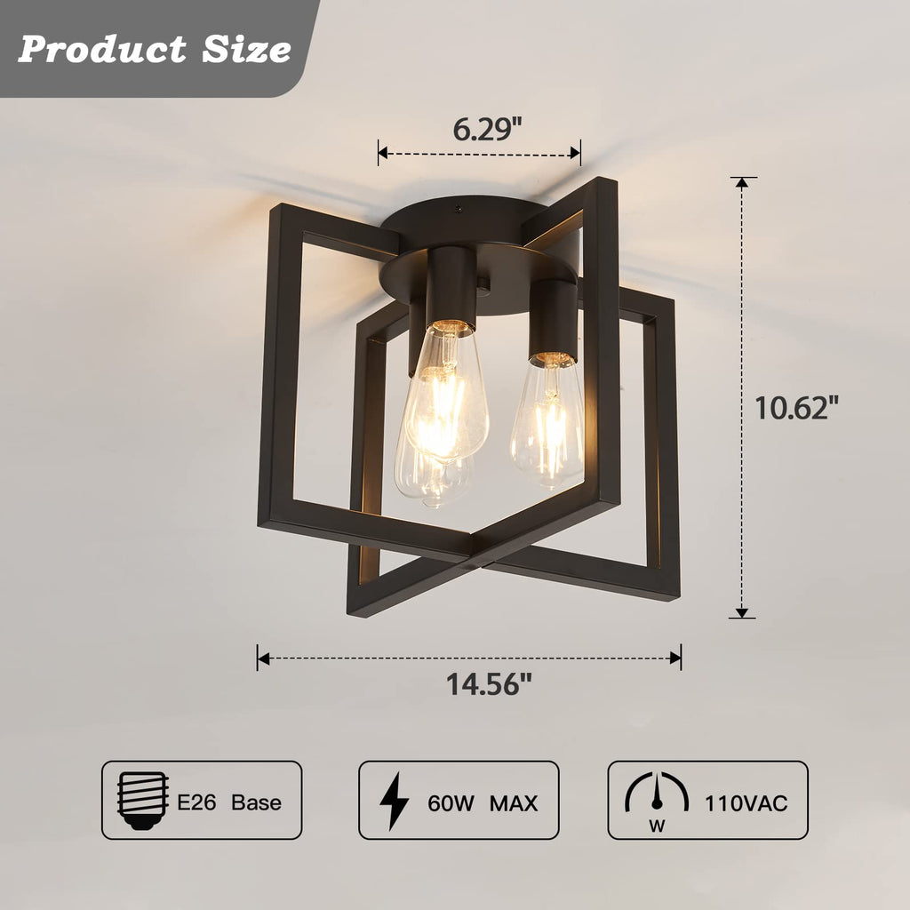 3-Lights Ceiling Light Fixture, Industrial Black Semi Flush Mount Chandelier, Ceiling Lighting Living Room Bedroom