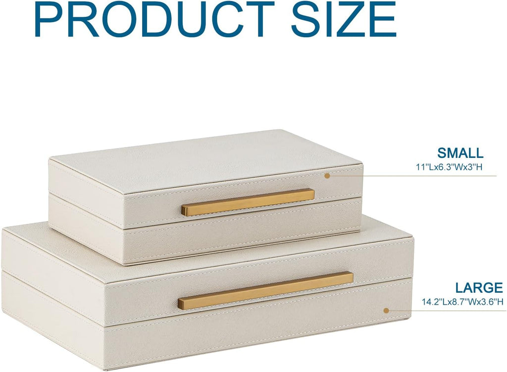 Faux Leather Large Modern Stackable Nesting Jewelry Box with Lids Organizer Beige Shagreen Decorative - Set of 2