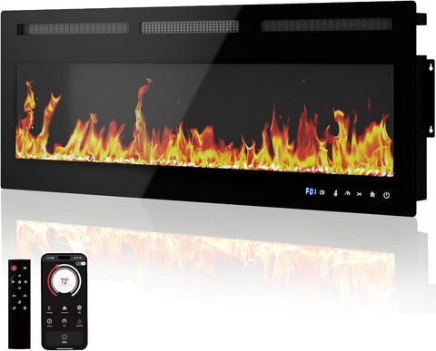 50 Inch Electric Fireplace Insert & Wall Mounted, Smart WiFi/Alexa Control, 1500/750w Heater, 12 Flame Colors, Remote
